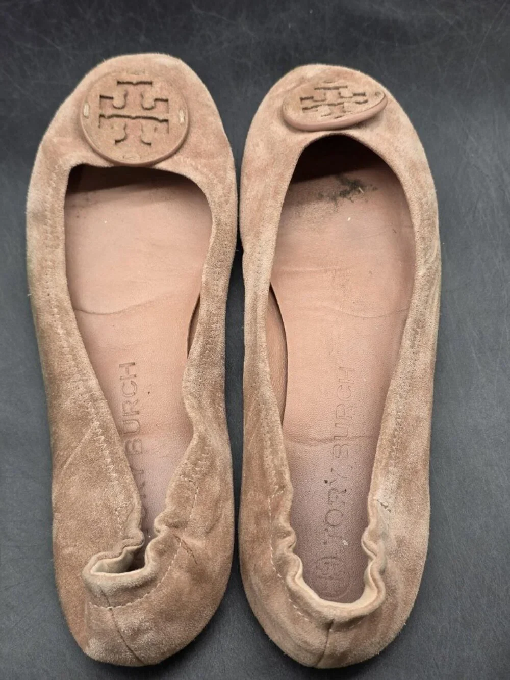 Tory Burch Shoes Womens 9 Pink Minnie Travel Suede Ballet Flats Logo Medallion